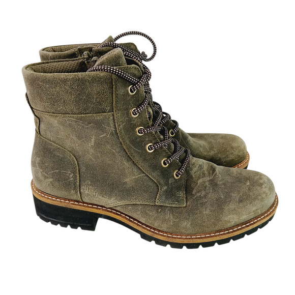 ECCO EU SZ 40 (9-9.5) Elaina Lace Up Boots Green Tarmac Suede - Picture 1 of 10